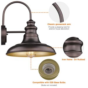 Diyel Outdoor Barn Light Fixture Farmhouse Wall Mount Light Gooseneck Wall Sconce Exterior Wall Lighting Fixture Industrial Bronze Finish Lantern for Porch with Gold Interior, 2Pack, RZ004-2PACK ORB