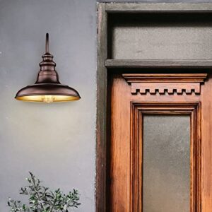 Diyel Outdoor Barn Light Fixture Farmhouse Wall Mount Light Gooseneck Wall Sconce Exterior Wall Lighting Fixture Industrial Bronze Finish Lantern for Porch with Gold Interior, 2Pack, RZ004-2PACK ORB