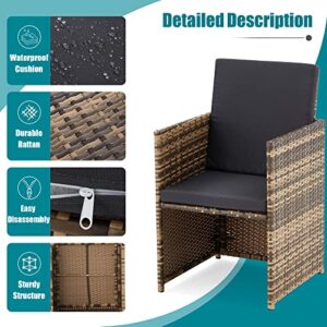 KROFEM 3 Pieces Waterproof Outdoor Rattan Furniture Set with Cushions, Ideal for Patio, Lawn,Balcony, Backyard, Garden, Swimming Pool, Yard Nature Frame and Dark Grey Cushion