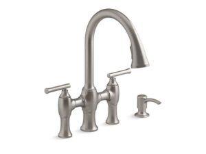 kohler oresund r28705-sd-vs pull-down bridge kitchen faucet
