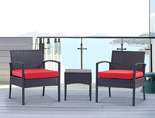 PROHIKER 3 PCS Patio Rattan Conversation Chair Set, 3 PCS Patio Wicker Rattan Furniture Set, Patio Wicker Rattan Table