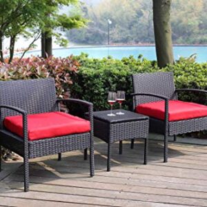 PROHIKER 3 PCS Patio Rattan Conversation Chair Set, 3 PCS Patio Wicker Rattan Furniture Set, Patio Wicker Rattan Table