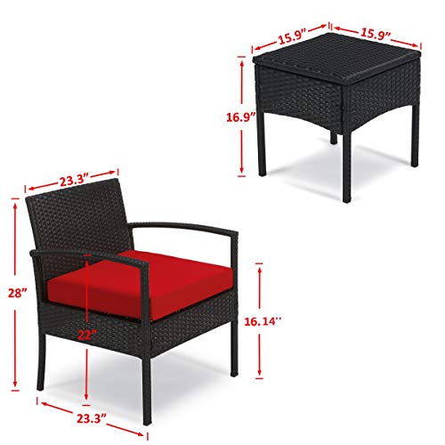 PROHIKER 3 PCS Patio Rattan Conversation Chair Set, 3 PCS Patio Wicker Rattan Furniture Set, Patio Wicker Rattan Table