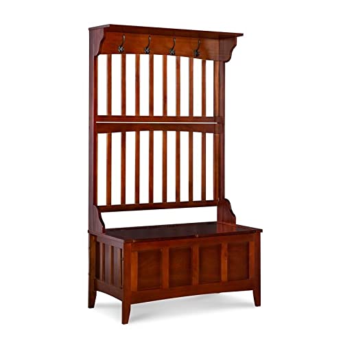 BOWERY HILL Contemporary Wood Hall Tree with Storage Bench in Walnut