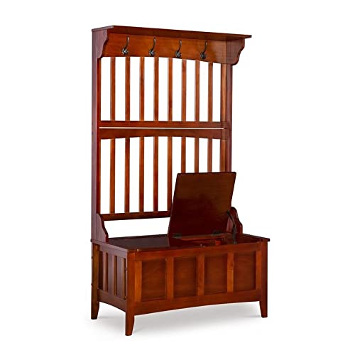 BOWERY HILL Contemporary Wood Hall Tree with Storage Bench in Walnut