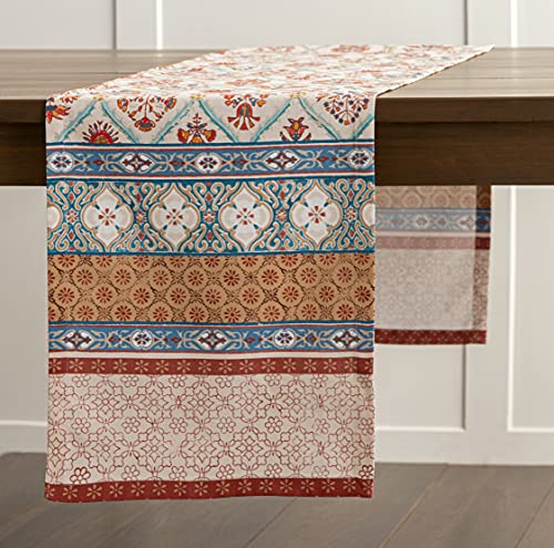 Maison d' Hermine Romane 100% Cotton Table Runner Farmhouse Tabletop Cover for Home Kitchen Dining Décor Cocktail Parties Family Dinners Wedding Thanksgiving/Christmas (Single Layer, 14.50"x108")