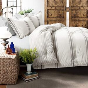 lush decor farmhouse stripe 3 piece reversible comforter bedding set, king, gray