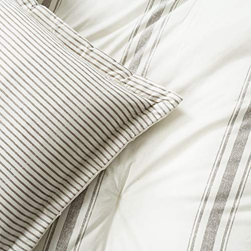 Lush Decor Farmhouse Stripe 3 Piece Reversible Comforter Bedding Set, King, Gray