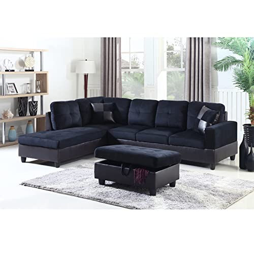 A Ainehome L Shape Sectional Sofa 104" Wide Living Room Furniture Set 3-Seat Sofa with Chaise Lounge and Storage Ottoman for Home Decor Apartment Office (Left Hand Facing, Midnight Blue)