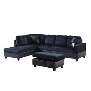A Ainehome L Shape Sectional Sofa 104" Wide Living Room Furniture Set 3-Seat Sofa with Chaise Lounge and Storage Ottoman for Home Decor Apartment Office (Left Hand Facing, Midnight Blue)