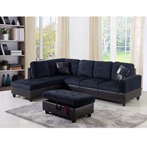 A Ainehome L Shape Sectional Sofa 104" Wide Living Room Furniture Set 3-Seat Sofa with Chaise Lounge and Storage Ottoman for Home Decor Apartment Office (Left Hand Facing, Midnight Blue)