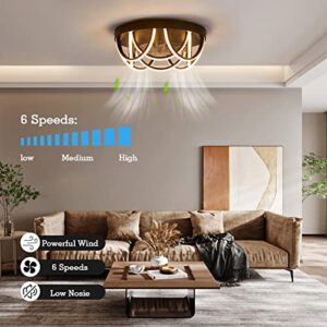 Ceiling Fan with Lights Flush Mount Ceiling Fan with Remote Control, 17 Inch Industrial LED Low Profile Ceiling Fan with Lights 3-Color Dimming for Bedroom Kitchen Dining Living Room