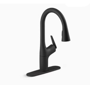 kohler safia 1-handle pull down sprayer kitchen faucet with integrated soap dispenser in matte black