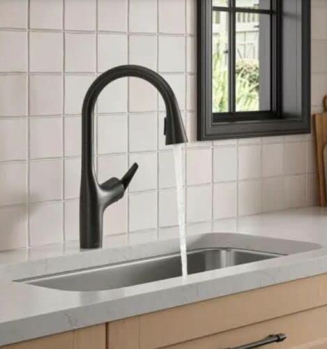 Kohler Safia 1-Handle Pull Down Sprayer Kitchen Faucet with Integrated Soap Dispenser in Matte Black