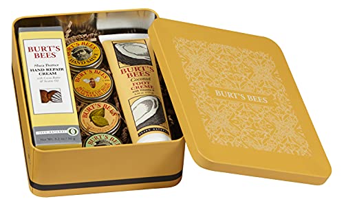 Burt's Bees Easter Basket Stuffers Gifts, 5 Body Care Products, Classics Set - Original Beeswax Lip Balm, Cuticle Cream, Hand Salve, Res-Q Ointment, Hand Repair Cream & Foot Cream, in Giftable Tin