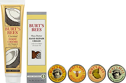 Burt's Bees Easter Basket Stuffers Gifts, 5 Body Care Products, Classics Set - Original Beeswax Lip Balm, Cuticle Cream, Hand Salve, Res-Q Ointment, Hand Repair Cream & Foot Cream, in Giftable Tin