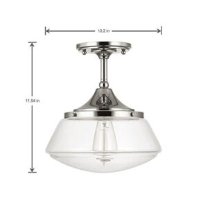 Home Decorators Collection 1-Light Polished Nickel Vintage Schoolhouse Semi-Flush Mount Light with Clear Glass Shade - No Bulbs Included