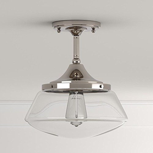 Home Decorators Collection 1-Light Polished Nickel Vintage Schoolhouse Semi-Flush Mount Light with Clear Glass Shade - No Bulbs Included