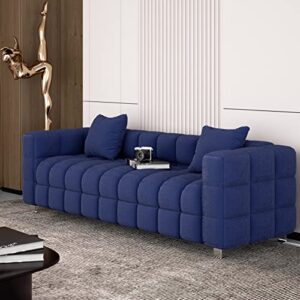 dolonm modern sofa couch with metal legs upholstered tufted 3 seater couch with 2 pillows decor furniture for living room, bedroom, office, 80 inch wide (blue-teddy)