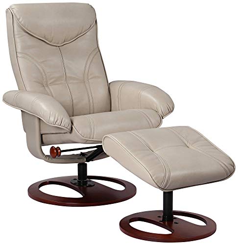 BenchMaster Newport Taupe Swivel Faux Leather Recliner Chair with Ottoman Footrest Modern Armchair Ergonomic Manual Reclining Adjustable Upholstered for Bedroom Living Room Reading Home Relax