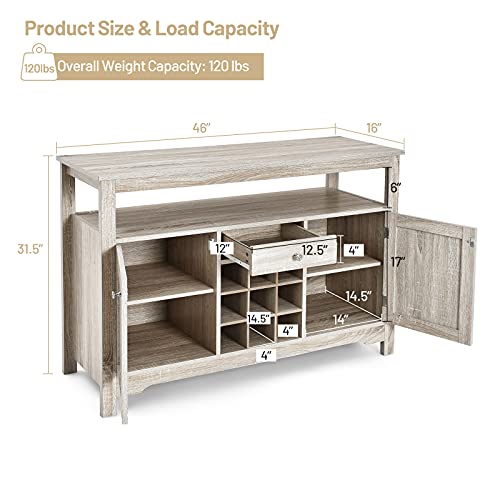 Giantex Buffet Server Sideboard, Console Table, Wood Dining Table, Cupboard Table with 2 Cabinets, 1 Drawer and 9 Wine Cabinets, Storage Organizer Kitchen and Dining Room (Gray)