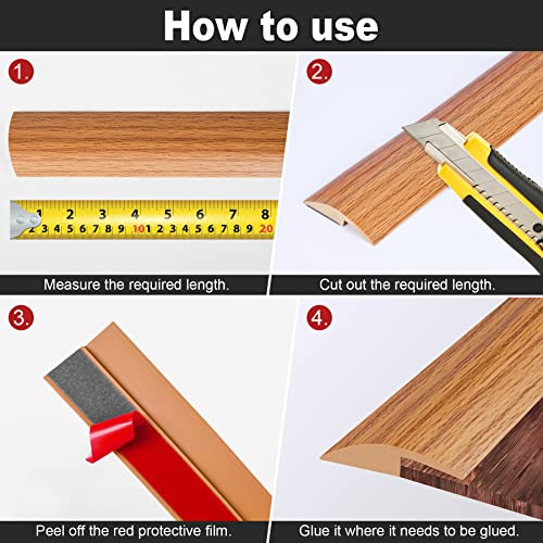 10Ft Carpet Floor Transition Strip, Self Adhesive Floor Edging Trim Strip, PVC Threshold Cover for Doorway, Floor Divider Strip Suitable for Threshold Height Less Than 5 mm - Light Brown Wood Grain