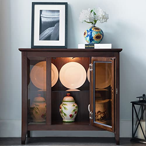Leick Furniture Entryway Curio Cabinet with Interior Light, Chocolate Oak