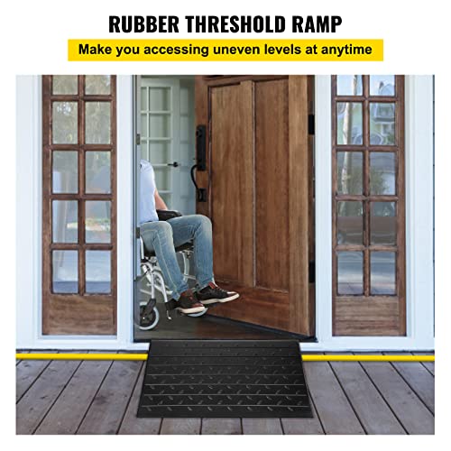 VEVOR Rubber Threshold Ramp,Threshold Ramp Doorway, 3 Channels Cord Cover Rubber Solid Threshold Ramp, Rubber Angled Entry Rated 2200 Lbs Load Capacity for Wheelchair and Scooter (2.6" H)