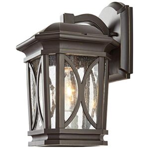 home decorators collection 1-light bronze with brass highlights outdoor 7 in. wall mount lantern with clear seedy glass