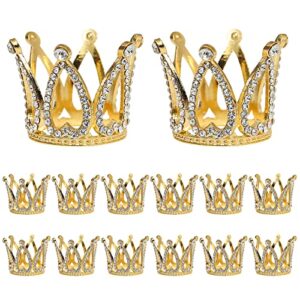 12 pieces crown cake toppers, mini queen crown cake topper princess decorative crown crystal tiara cupcake decoration for lady girl wedding birthday bridal baby shower party supplies (gold)