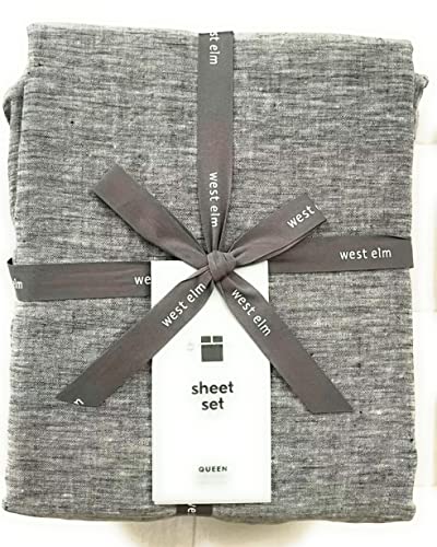 West Elm European Flax Linen Sheet Set ~Queen~ Slate Melange