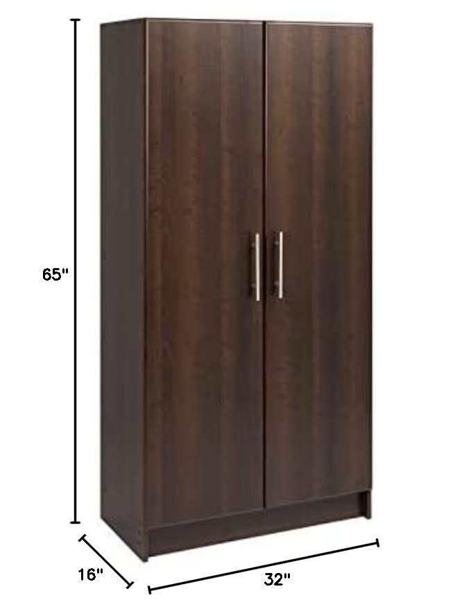 Prepac Elite 2 Door Standing Storage Cabinet, 16" D x 32" W x 65" H, Espresso