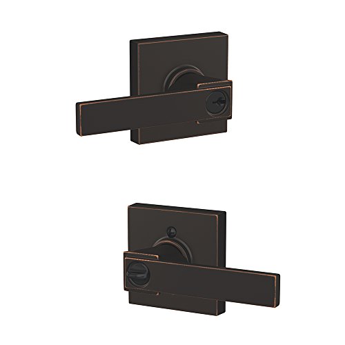 SCHLAGE F51A NBK 716 COL Northbrook Lever with Collins Trim Keyed Entry Lock, Aged Bronze