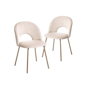 canglong velvet seat chair with metal legs for kitchen dining room, pack of 2. beige