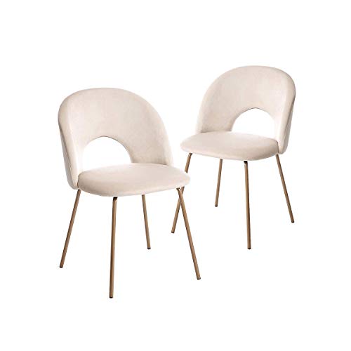 CangLong Velvet Seat Chair with Metal Legs for Kitchen Dining Room, Pack of 2. Beige