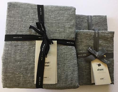 West Elm Belgian Flax Linen Melange Duvet Cover King & Two Euro Shams *~Slate~*