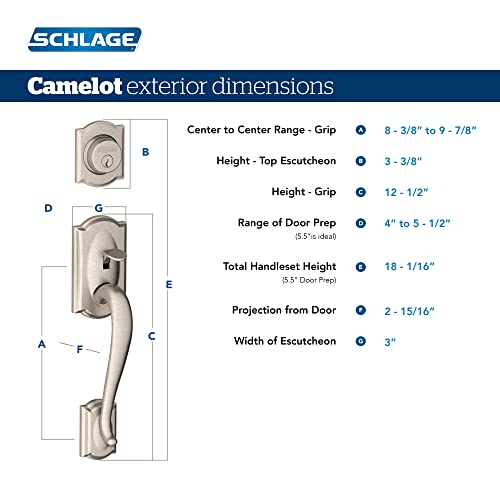 Schlage F60 V CAM 609 GEO Camelot Front Entry Handleset with Georgian Knob, Deadbolt Keyed 1 Side, Antique Brass