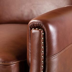 HULALA HOME Genuine Leather Recliner Chair, Classic and Traditional Push Back Recliner Chair for Living Room, Adjustable Leather Cigar Chair Recliner with Thickened Upholstered Seat Back, Brown