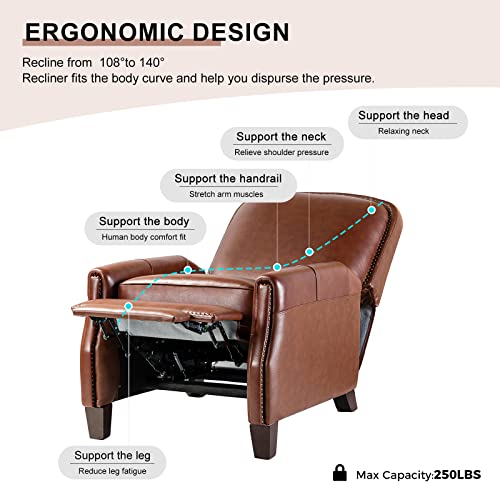 HULALA HOME Genuine Leather Recliner Chair, Classic and Traditional Push Back Recliner Chair for Living Room, Adjustable Leather Cigar Chair Recliner with Thickened Upholstered Seat Back, Brown