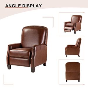 HULALA HOME Genuine Leather Recliner Chair, Classic and Traditional Push Back Recliner Chair for Living Room, Adjustable Leather Cigar Chair Recliner with Thickened Upholstered Seat Back, Brown