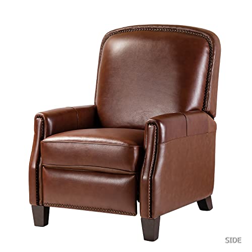 HULALA HOME Genuine Leather Recliner Chair, Classic and Traditional Push Back Recliner Chair for Living Room, Adjustable Leather Cigar Chair Recliner with Thickened Upholstered Seat Back, Brown