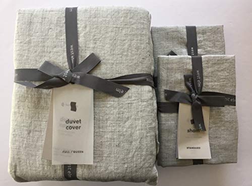 West Elm Belgian Flax Linen Fiber Dyed Duvet Cover Full/Queen & Two Standard Shams ~Frost Gray~