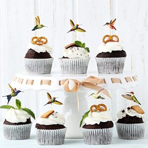 24 Pieces Hummingbird Cupcake Topper Hummingbird Cake Bird Decoration Cupcake Picks Toothpicks with Hummingbird Shape Hummingbird Cake Bird Decoration for Birthday Christmas Party Cake Decoration