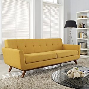 Modway Engage Mid-Century Modern Upholstered Fabric Sofa in Citrus