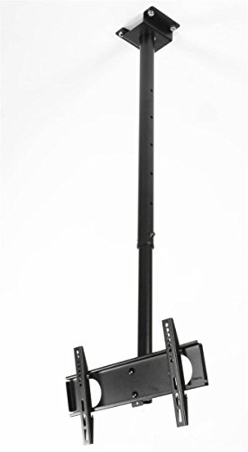 TV Ceiling Mount for Flat-Screen Monitor Between 23" and 70", VESA-Compatible Mounting Bracket with Extending Post, Rotating and Tilting Fixture, Steel (Black)