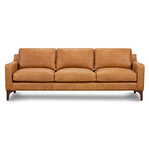 POLY & BARK Sorrento Leather Couch – 86-Inch Leather Sofa with Tufted Back - Full Grain Leather Couch with Feather-Down Topper On Seating Surfaces – Pure-Aniline Italian Leather – Cognac Tan