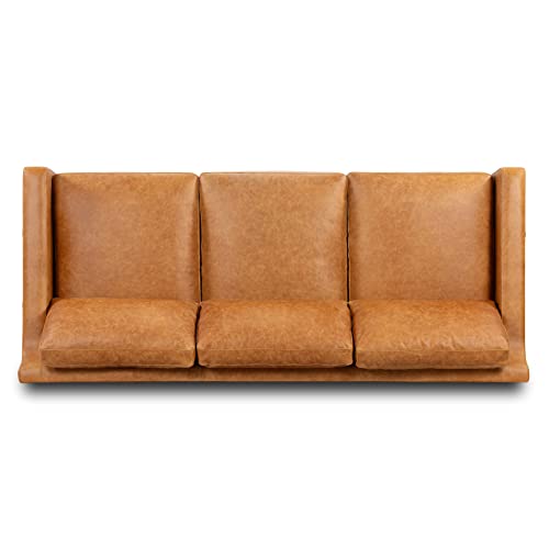 POLY & BARK Sorrento Leather Couch – 86-Inch Leather Sofa with Tufted Back - Full Grain Leather Couch with Feather-Down Topper On Seating Surfaces – Pure-Aniline Italian Leather – Cognac Tan