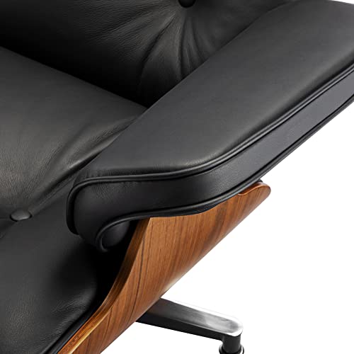 Genniyz Century Lounge Chair and Ottoman, Modern Chair Classic Design, Top Black Grain Leather Palisander Wood, Heavy Duty Base Support for Living Room Study Lounge Office Standard