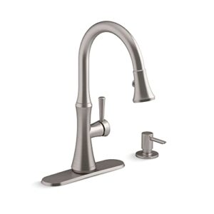 kohler r28706-sd-vs kaori single handle kitchen faucet with pull down sprayer and soap dispenser, vibrant stainless