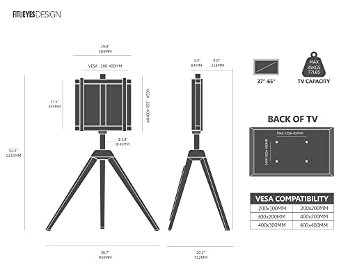 FITUEYES Design Corner TV Stand for 37 43 50 55 65 Inch TV, Tripod TV Stand Modern Easel TV Floor Stand for LED LCD Screens with Concealed Storage Wood Iron TV Furniture, Picasso Series